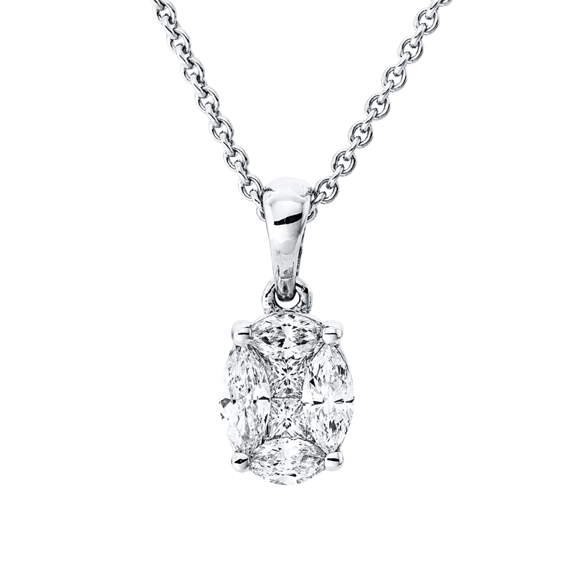 Anhänger 18 kt WG, mit Öse, 2 Nav. 0,27 ct, 2 Princ. 0,10 ct, 2 Nav. 0,15 ct, TW-vsi/si