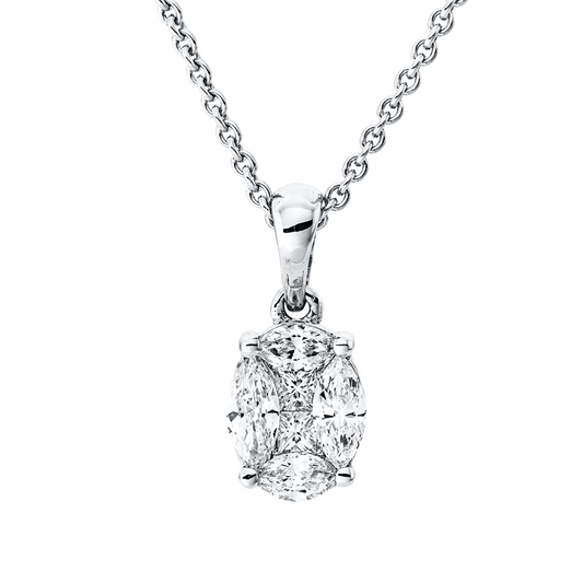 Anhänger 18 kt WG, mit Öse, 2 Nav. 0,27 ct, 2 Princ. 0,10 ct, 2 Nav. 0,15 ct, TW-vsi/si