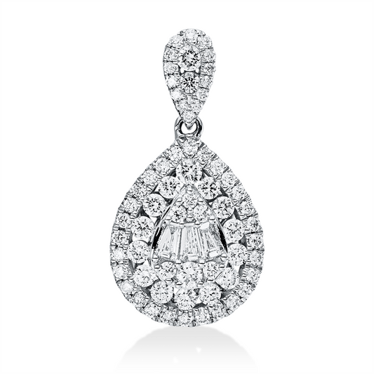 Anhänger 18 kt WG, mit ZÖ, 3 Trap. 0,11 ct, TW-si, 64 Brill. 0,69 ct, TW-si