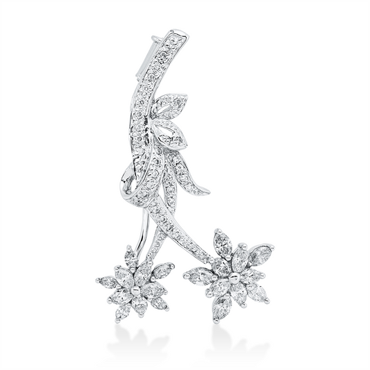 Brosche 18 kt WG, 20 Nav. 1,31 ct, J-vsi/si, 29 Brill. 0,14 ct, F-si