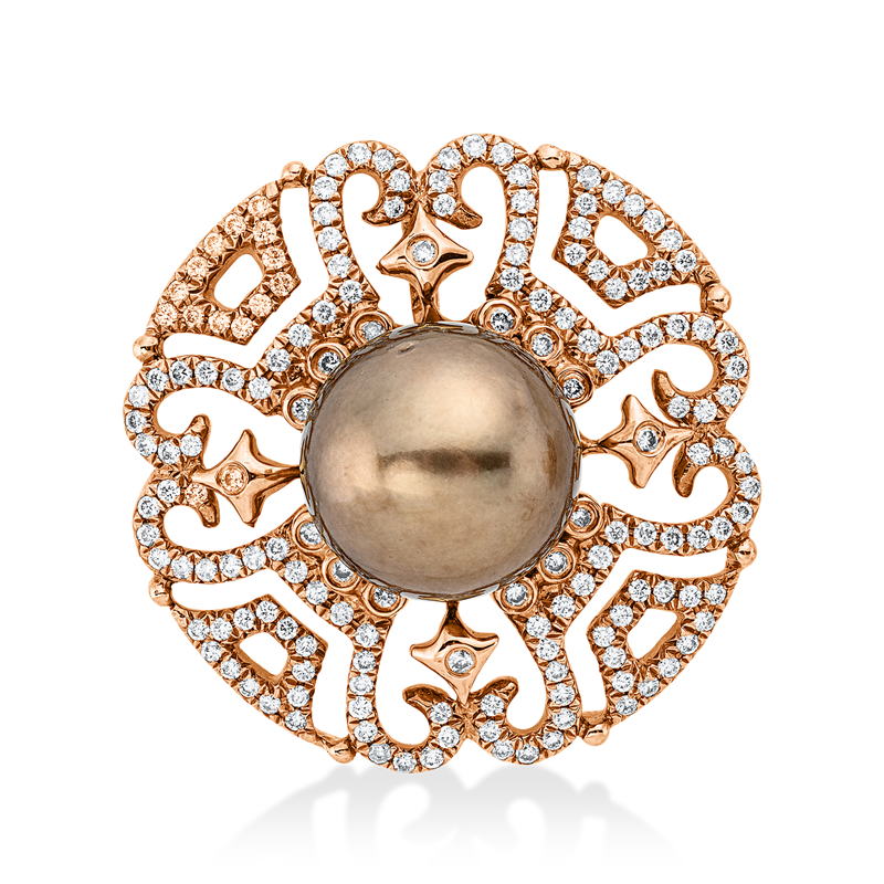 Anhänger 18 kt RG, 160 Brill. 0,85 ct, F-vsi/si, 1 TA braun 12,5 mm