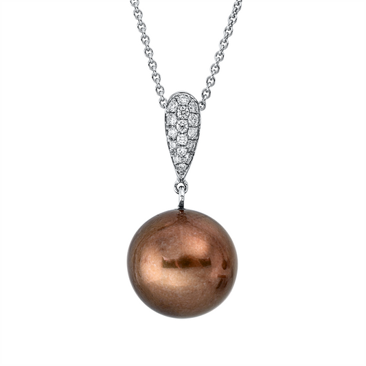 Anhänger 18 kt WG, mit Öse, 16 Brill. 0,14 ct, F-si, 1 ZP braun 13,3 mm