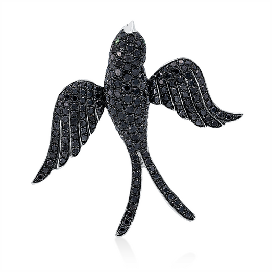 Anhänger 18 kt WG, Fassung schwarz rhodiniert, 198 Brill. 2,11 ct, schwarz, 2 Tsavorith 0,02 ct grün