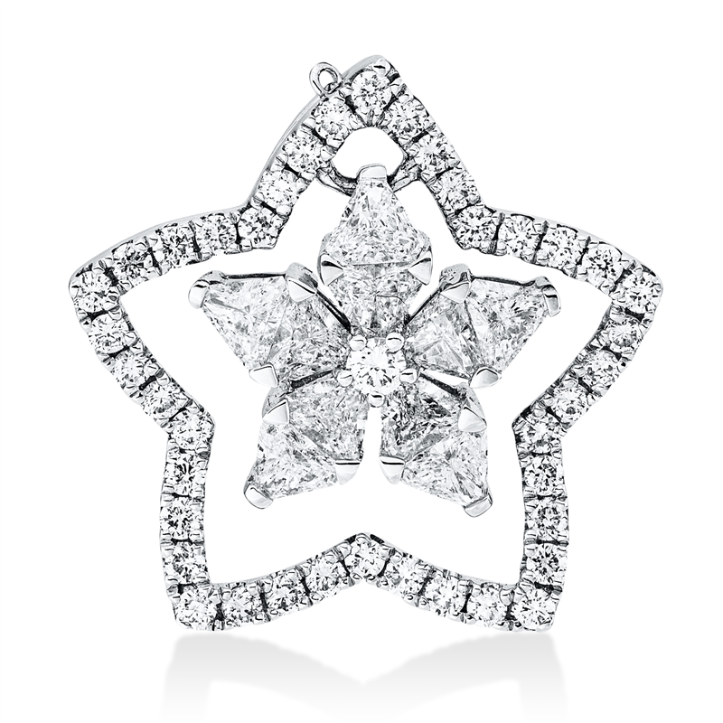 Anhänger 18 kt WG, 40 Brill. 0,38 ct, TW-si, 1 Brill. 0,02 ct, TW-si, 10 Tri.Sond. 0,63 ct, TW-vsi/si