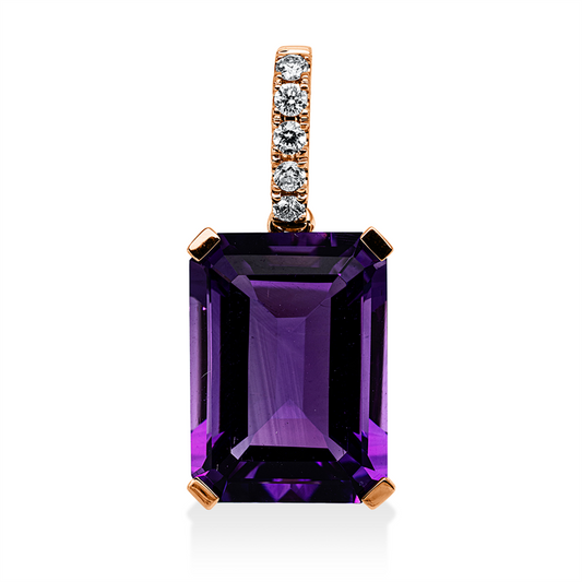 Anhänger 18 kt RG, mit Öse, 5 Brill. 0,10 ct, TW-si, 1 Amethyst 7,60 ct lila