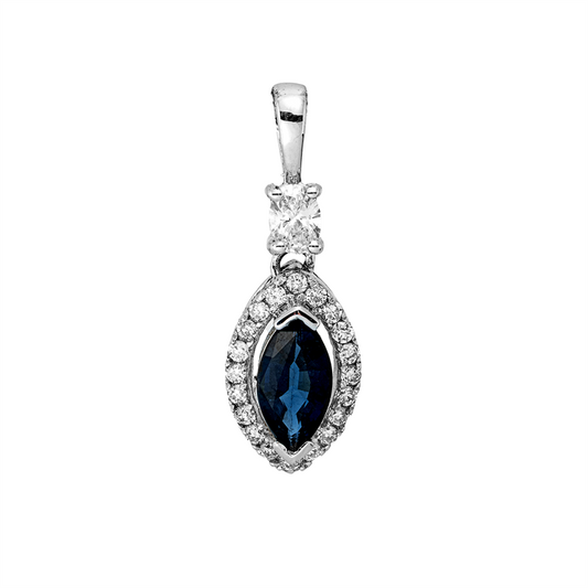 Anhänger 18 kt WG, mit Öse, 1 Oval 0,14 ct, F-si, 20 Brill. 0,15 ct, F-si, 1 Saphir 0,79 ct blau