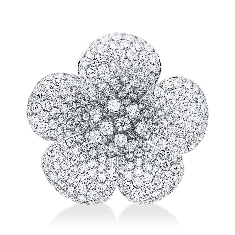 Brosche 18 kt WG, 10 Brill. 0,70 ct, TW-vsi, 273 Brill. 8,64 ct, TW-vsi