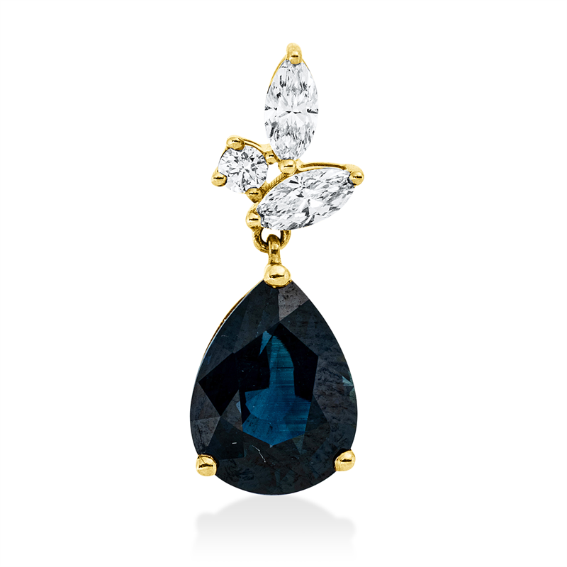 Anhänger 18 kt GG, 2 Nav. 0,12 ct, TW-si, 1 Brill. 0,02 ct, TW-pi, 1 Saphir 1,51 ct blau