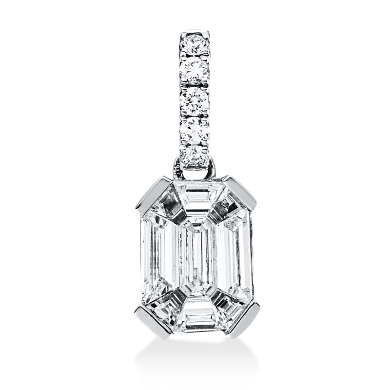 Anhänger 18 kt WG, 5 Brill. 0,05 ct, TW-si, 9 Fant-Schl. 0,35 ct, TW-vsi