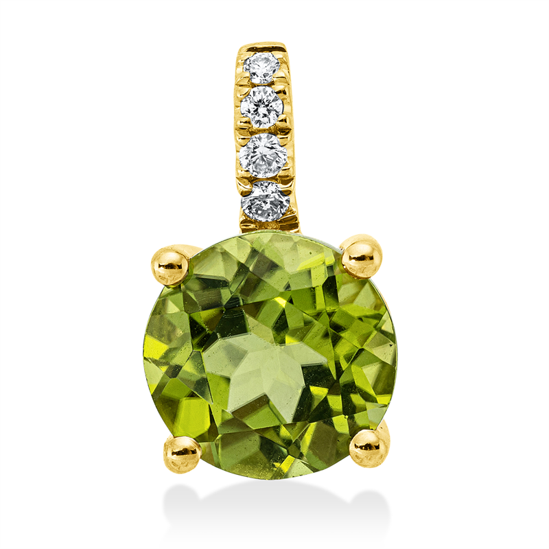 Anhänger 18 kt GG, mit Öse, 4 Brill. 0,06 ct, TW-si, 1 Peridot 2,29 ct grün