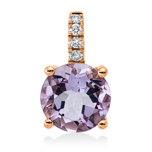 Anhänger 18 kt RG, mit Öse, 4 Brill. 0,06 ct, TW-si, 1 Amethyst 1,74 ct pink