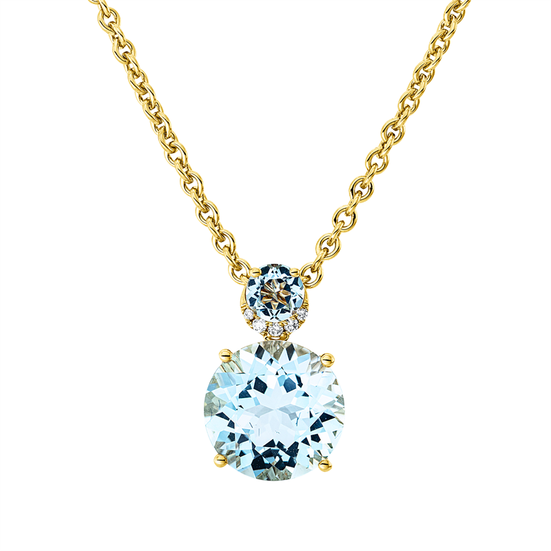 Anhänger 18 kt GG, mit Öse, 5 Brill. 0,03 ct, TW-si, 1 Topas 4,30 ct sky blue, 1 Topas 0,30 ct sky blue