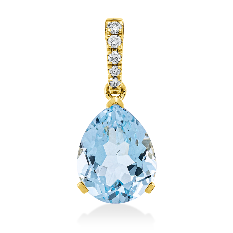Anhänger 18 kt GG, mit Öse, 5 Brill. 0,06 ct, TW-si, 1 Topas 3,00 ct sky blue