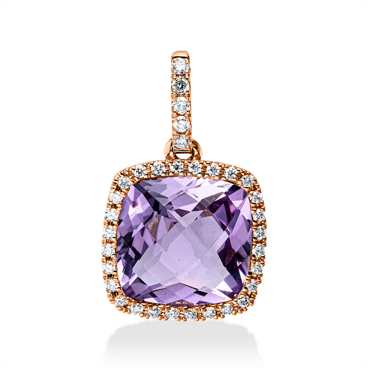 Anhänger 18 kt RG, 33 Brill. 0,16 ct, TW-si, 1 Amethyst 3,30 ct pink