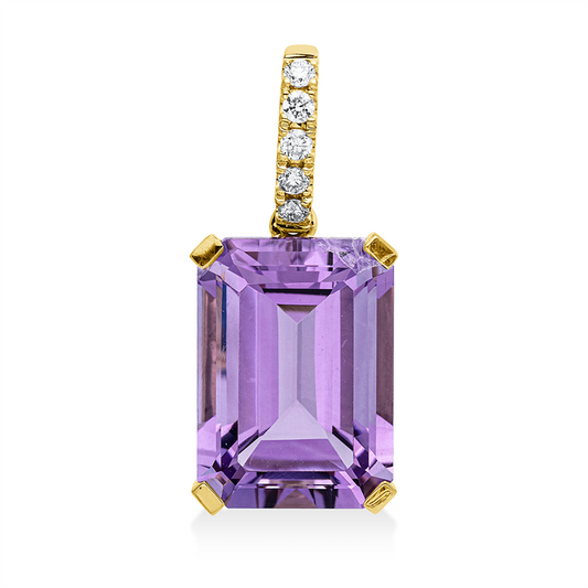 Anhänger 18 kt GG, mit Öse, 5 Brill. 0,10 ct, TW-si, 1 Amethyst 7,60 ct pink