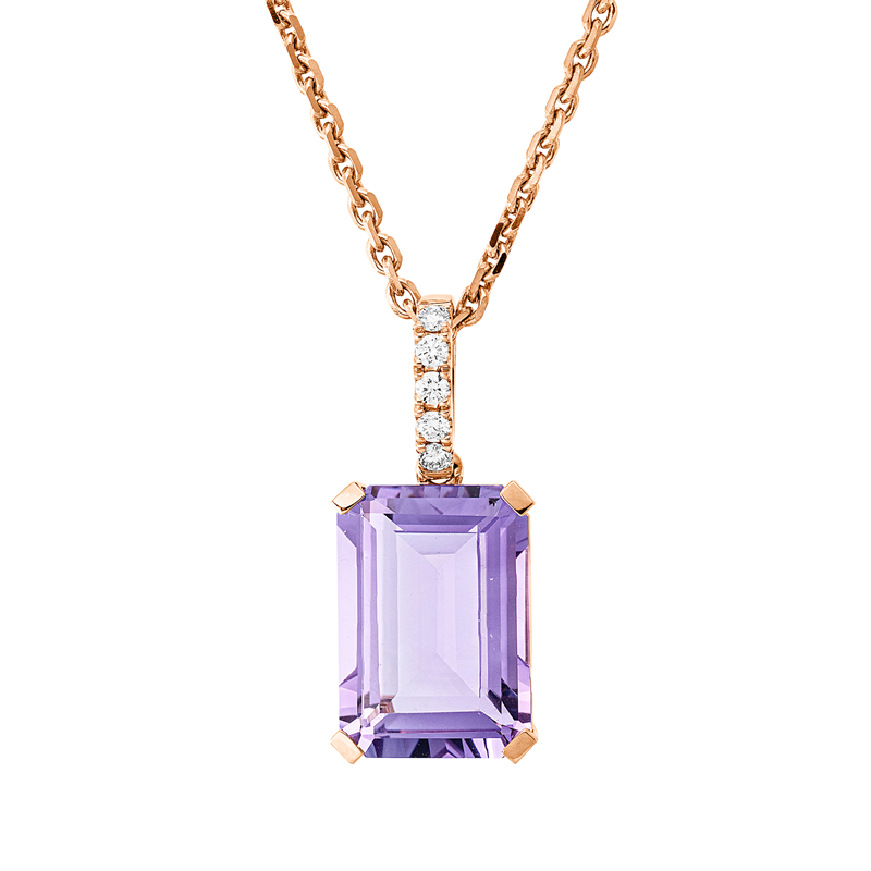 Anhänger 18 kt RG, mit Öse, 5 Brill. 0,10 ct, TW-si, 1 Amethyst 7,00 ct pink