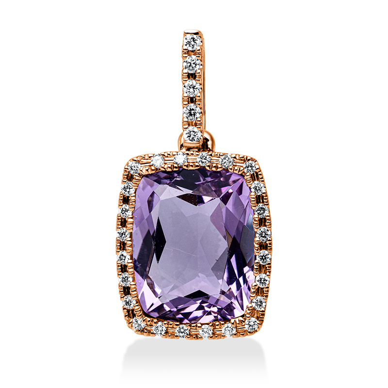 Anhänger 18 kt RG, mit Öse, 29 Brill. 0,13 ct, TW-si, 1 Amethyst 3,00 ct pink