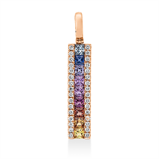 Anhänger 18 kt RG, mit Öse, 32 Brill. 0,14 ct, TW-si, 9 Saphire 0,47 ct fancy