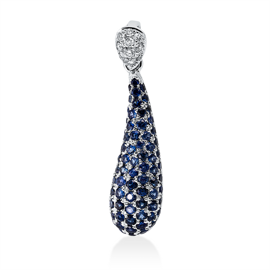 Anhänger 18 kt WG, mit Öse, 10 Brill. 0,06 ct, TW-si, 76 Saphire 0,61 ct blau