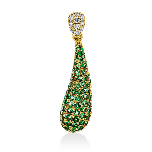 Anhänger 18 kt GG, mit Öse, 10 Brill. 0,07 ct, TW-si, 76 Tsavorith 0,53 ct grün