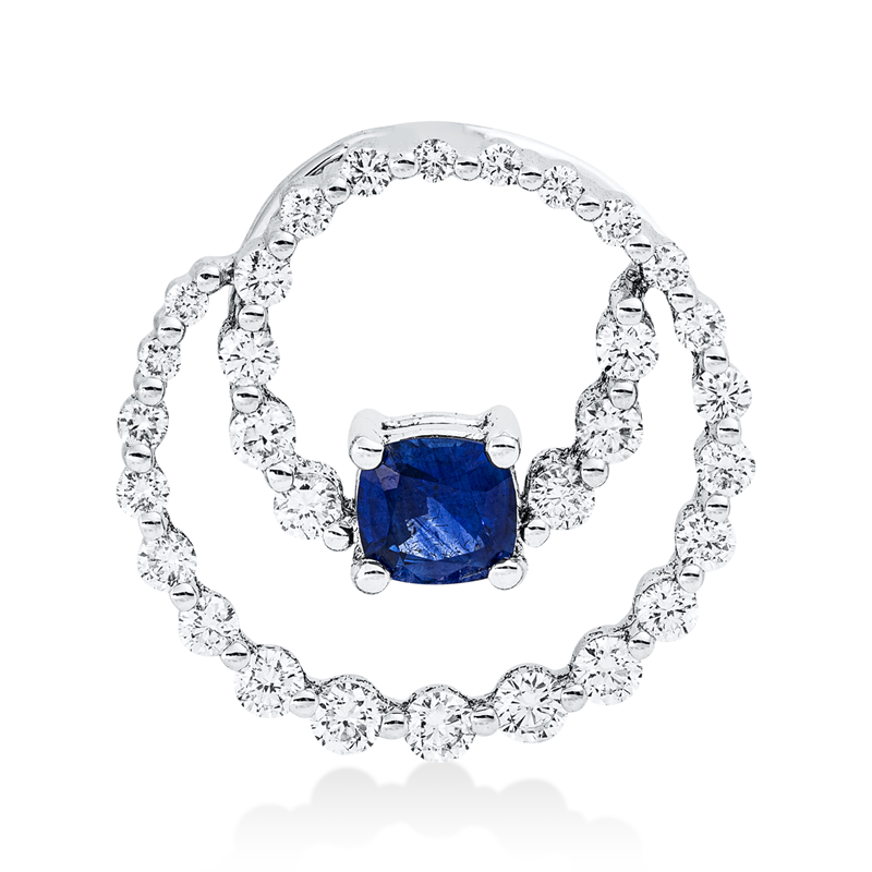 Anhänger 18 kt WG, 30 Brill. 0,56 ct, TW-si, 1 Saphir 0,45 ct blau