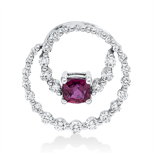 Anhänger 18 kt WG, 30 Brill. 0,56 ct, TW-si, 1 Rubin 0,65 ct rot