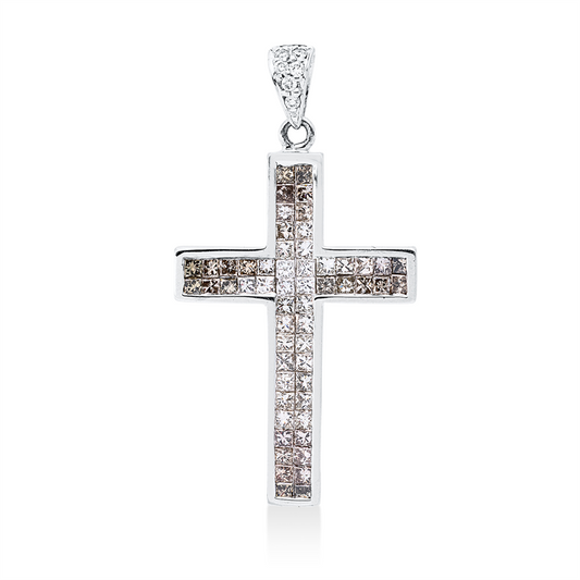 Anhänger 18 kt WG, mit Öse, 6 Brill. 0,05 ct, TW-si, 62 Princ. 1,00 ct, braun