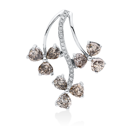 Anhänger 18 kt WG, 20 Brill. 0,08 ct, F-si, 9 Fant-Schl. 3,10 ct, braun