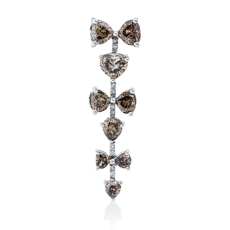 Anhänger 18 kt WG, 10 Brill. 0,07 ct, F-si, 9 Fant-Schl. 4,08 ct, braun