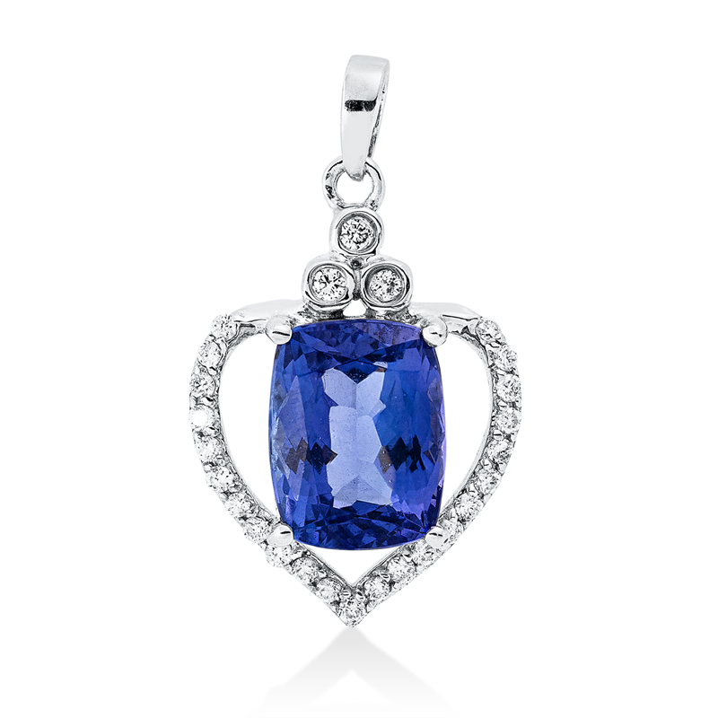 Anhänger 18 kt WG, mit Öse, 24 Brill. 0,15 ct, F-si, 1 Tansanit 2,62 ct blau