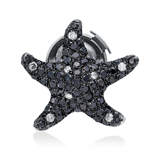 Brosche 18 kt WG, Fassung teils schwarz rhodinie, 8 Brill. 0,09 ct, F-pi, 79 Brill. 0,87 ct, schwarz
