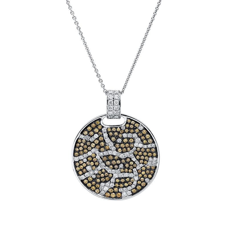 Anhänger 18 kt WG, Fassung teils schwarz rhodinie, 94 Brill. 0,69 ct, TW-pi, 147 Brill. 0,82 ct, fancy