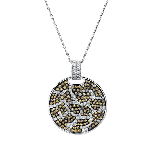 Anhänger 18 kt WG, Fassung teils schwarz rhodinie, 94 Brill. 0,69 ct, TW-pi, 147 Brill. 0,82 ct, fancy