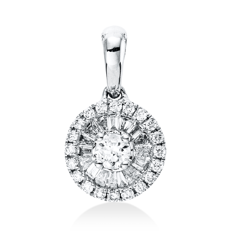 Anhänger 18 kt WG, mit Öse, 1 Br 0,07 ct, TW-si, 20 Br 0,06 ct, TW-si, 16 Trap. 0,11 ct, TW-vsi