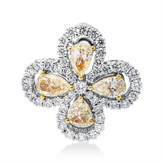 Anhänger 18 kt WG+GG, 45 Brill. 0,53 ct, TW-si, 4 Tropfen 0,88 ct, gelb