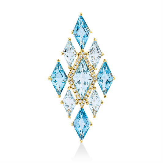 Anhänger 18 kt GG, 28 Brill. 0,12 ct, TW-si, 5 Topase 3,50 ct sky blue, 4 Topase 3,70 ct blau