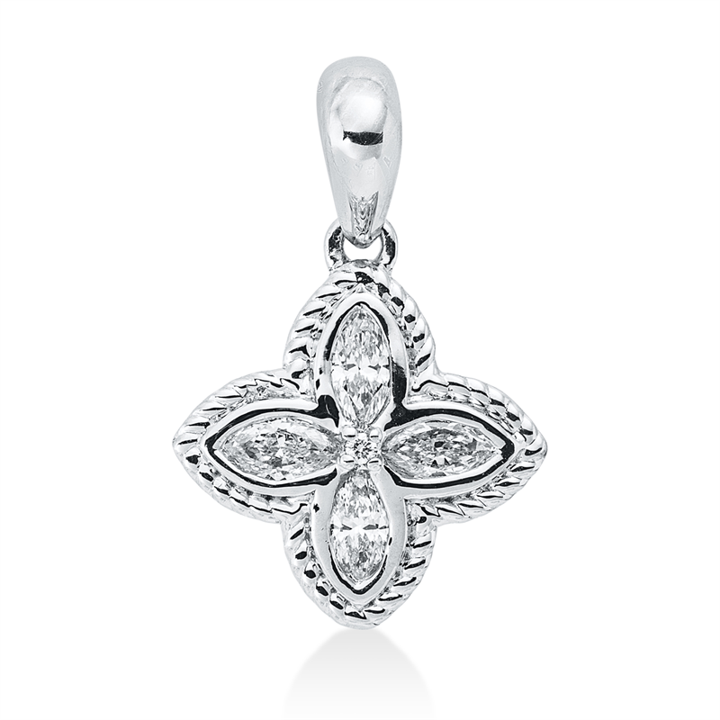 Anhänger 18 kt WG, mit Öse, 4 Nav. 0,26 ct, TW-si, 1 Brill. 0,04 ct, TW-si