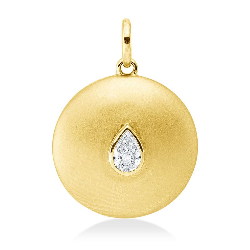 Anhänger 14 kt GG, mattiert , mit Öse, 1 Tropfen 0,23 ct, TW-vsi