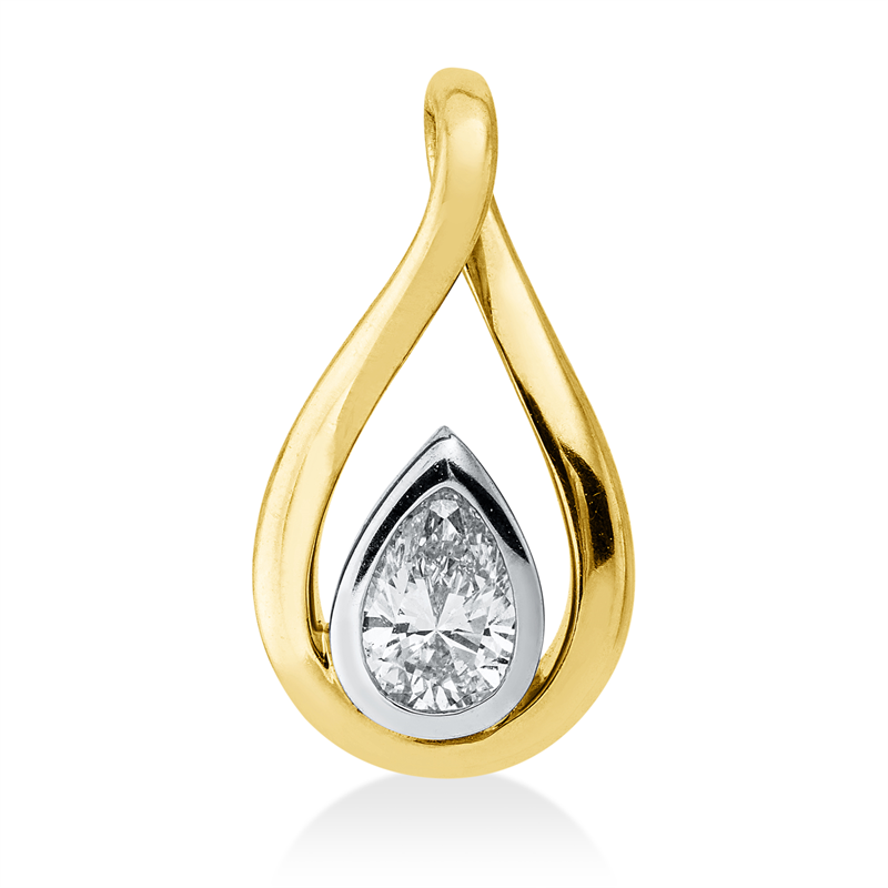 Anhänger 18 kt GG+WG, 1 Tropfen 0,31 ct, TW-vsi