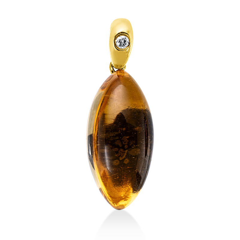 Anhänger 18 kt GG, mit Öse, 1 Brill. 0,02 ct, TW-si, 1 Citrin 6,57 ct gelb