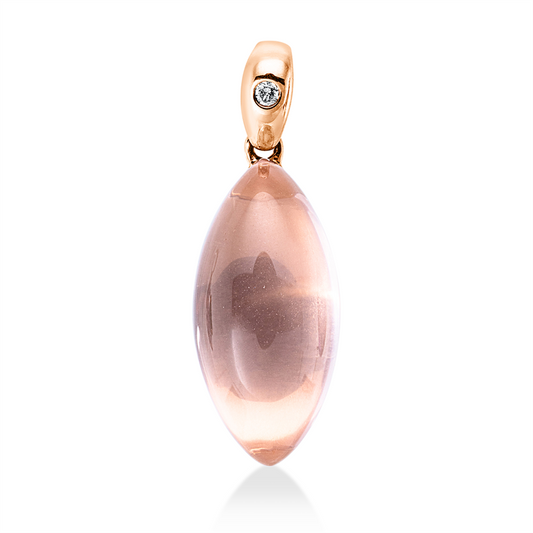 Anhänger 14 kt RG, mit Öse, 1 Brill. 0,01 ct, TW-si, 1 Rosenquarz 6,17 ct rosé