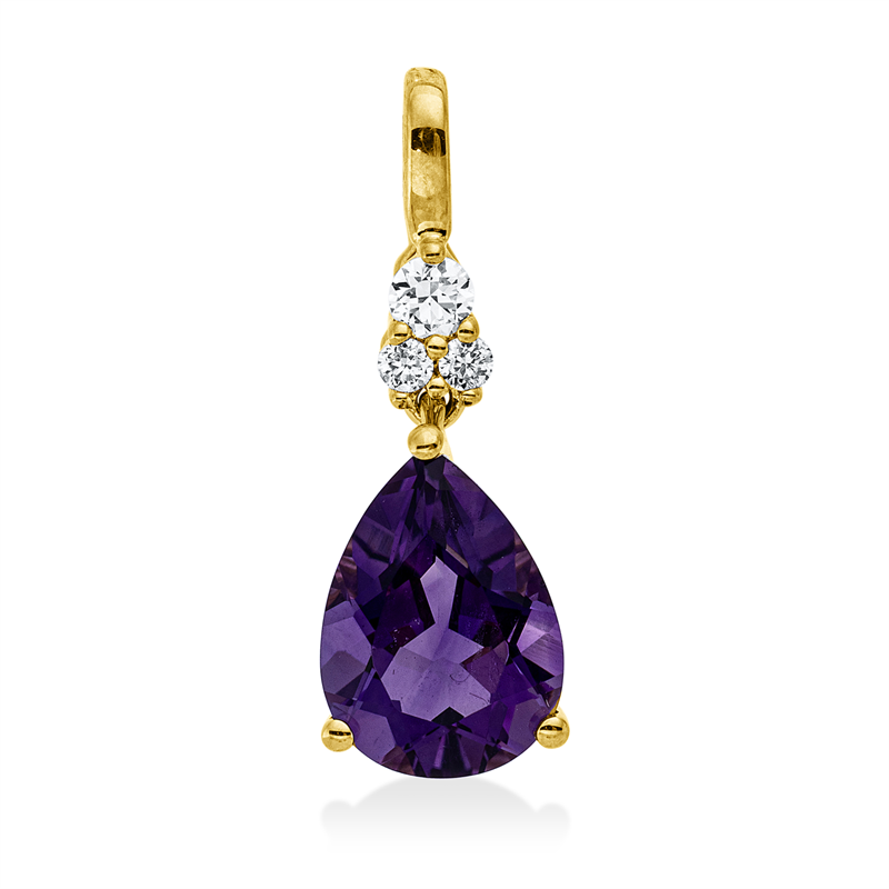 Anhänger 14 kt GG, 1 Brill. 0,03 ct, W-si/pi, 2 Brill. 0,02 ct, W-si/pi, 1 Amethyst 1,10 ct lila