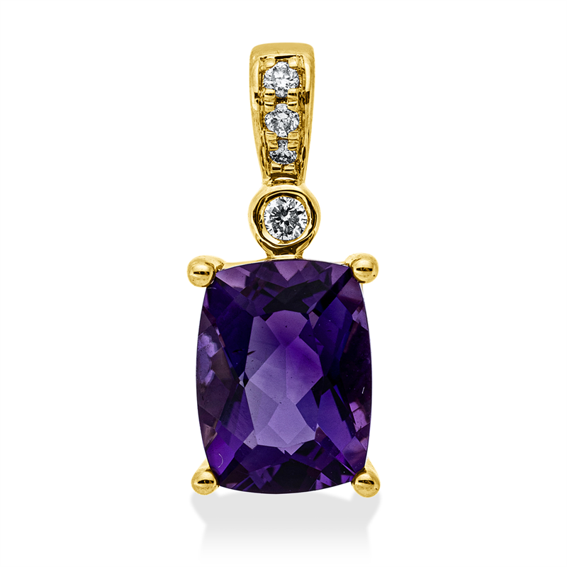 Anhänger 14 kt GG, mit Öse, 5 Brill. 0,04 ct, W-si, 1 Amethyst 1,25 ct lila