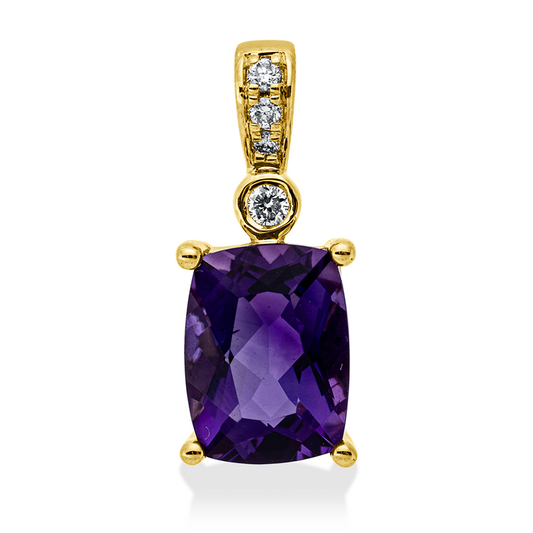 Anhänger 14 kt GG, mit Öse, 5 Brill. 0,04 ct, W-si, 1 Amethyst 1,25 ct lila