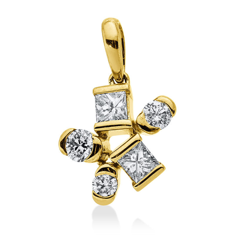 Anhänger 14 kt GG, mit Öse, 2 Princ. 0,25 ct, W-pi, 3 Brill. 0,20 ct, W-pi