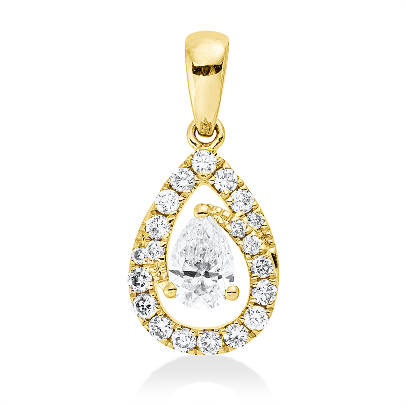 Anhänger 14 kt GG, mit Öse, 1 Tropfen 0,29 ct, W-si, 20 Brill. 0,20 ct, W-si