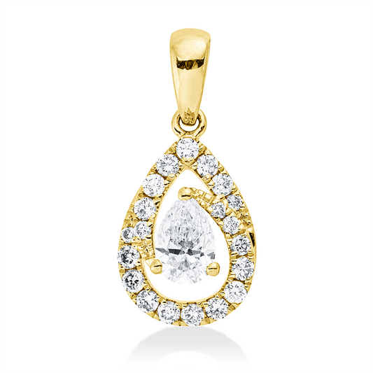 Anhänger 14 kt GG, mit Öse, 1 Tropfen 0,29 ct, W-si, 20 Brill. 0,20 ct, W-si