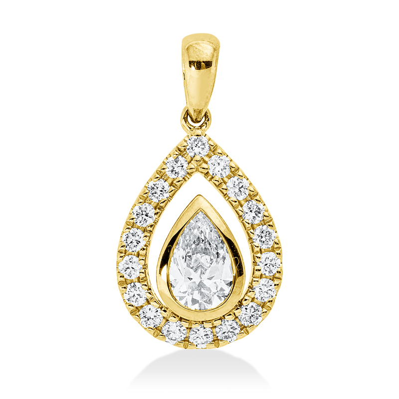 Anhänger 14 kt GG, mit Öse, 1 Tropfen 0,25 ct, W-si, 18 Brill. 0,20 ct, W-si/pi