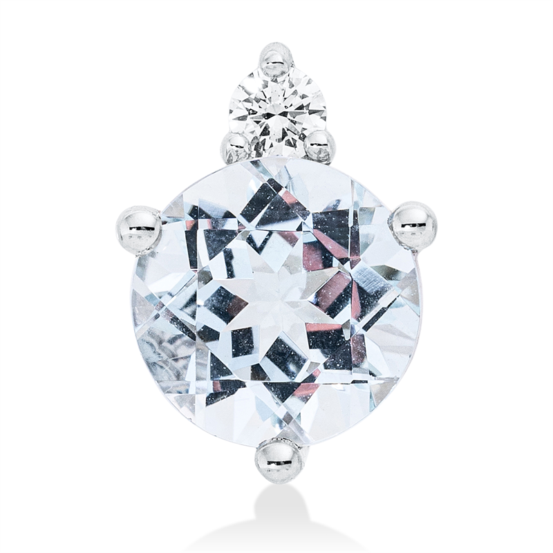 Anhänger 14 kt WG, 1 Brill. 0,06 ct, W-si/pi, 1 Aquamarin 1,15 ct blau