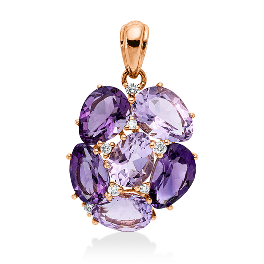 Anhänger 18 kt RG, mit Öse, 7 Brill. 0,11 ct, TW-si, 3 Amethyste 3,00 ct pink, 3 Amethyste 2,70 ct lila